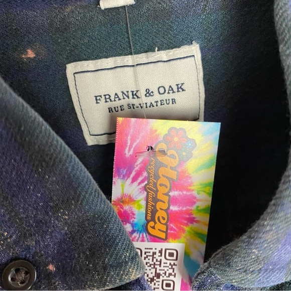 Frank & Oak Flannel Shirt Women Size Large Boho Floral Stencil Bleached Handmade - Picture 8 of 14